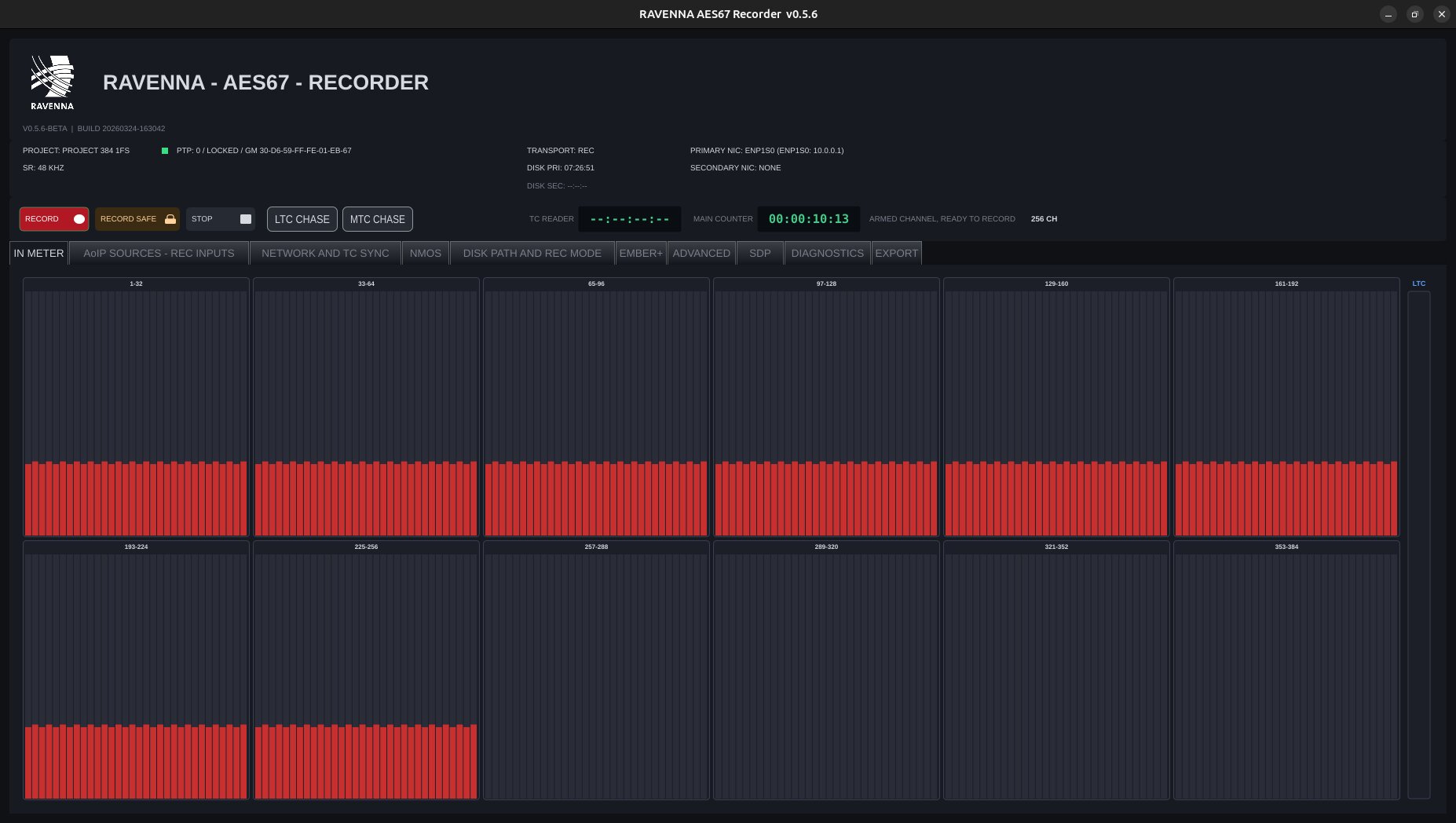 Live recording — 256 channels in progress